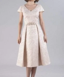 Feriani Couture - 20515 Tea Length Beaded Waist A-Line Dress