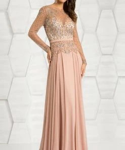 Feriani Couture - 26237 Bedazzled Bateau Sheer Dress