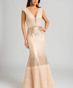 Feriani Couture - 26241 Accented Deep V-neck Mermaid Dress