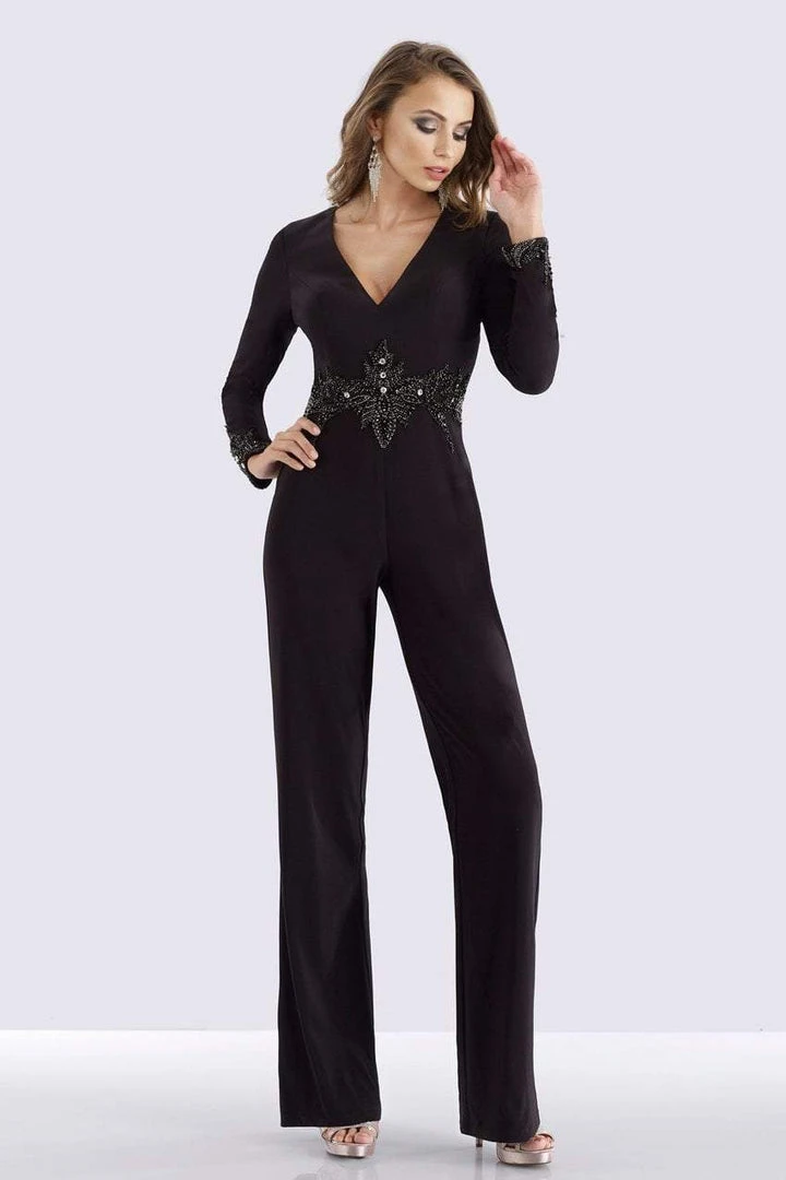 Feriani Couture - 26254 Long Sleeve V-Neck Beaded Jumpsuit 3 Feriani Couture - 26254 Long Sleeve V-Neck Beaded Jumpsuit