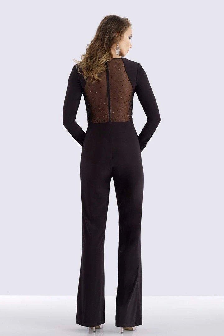 Feriani Couture - 26254 Long Sleeve V-Neck Beaded Jumpsuit 4 Feriani Couture - 26254 Long Sleeve V-Neck Beaded Jumpsuit