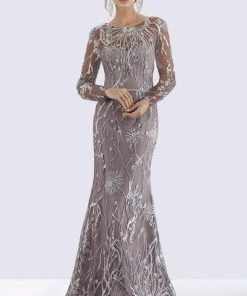 Feriani Couture - 26258 Illusion Long Sleeves Mermaid Dress