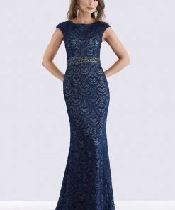 Feriani Couture - 26264 Cap Sleeve Beaded Sheath Gown