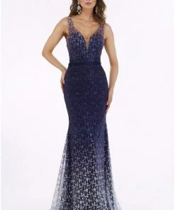 Feriani Couture - 26279 Embellished Deep V-neck Trumpet Dress