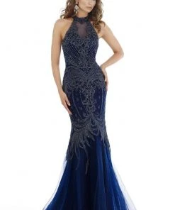 Feriani Couture - 26286 Beaded Scroll Motif Illusion Halter Gown