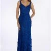 Feriani Couture - 26291 Embroidered Plunging V-neck Trumpet Dress
