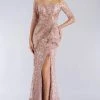 Feriani Couture - 26302 Metallic Lace Mermaid Gown With Slit 2 Feriani Couture - 26302 Metallic Lace Mermaid Gown With Slit