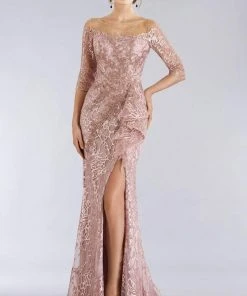 Feriani Couture - 26302 Metallic Lace Mermaid Gown With Slit