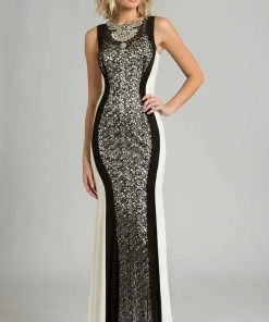 Feriani Couture Contrast Lace Overlaid Beaded Long Gown 26239 - 1 Pc Black/White In Size 12 Available