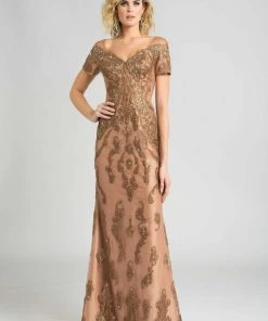 Feriani Couture Embellished V-Neck A-Line Evening Dress 18569 - 1 Pc Champagne In Size 20 Available