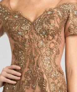 Feriani Couture Embellished V-Neck A-Line Evening Dress 18569 - 1 Pc Champagne In Size 20 Available