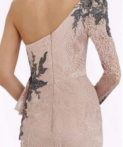 Feriani Couture - Long Sleeve Beaded Applique Asymmetrical Gown 18908 9 Feriani Couture - Long Sleeve Beaded Applique Asymmetrical Gown 18908