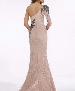 Feriani Couture - Long Sleeve Beaded Applique Asymmetrical Gown 18908 7 Feriani Couture - Long Sleeve Beaded Applique Asymmetrical Gown 18908