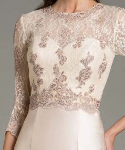 Feriani Couture - Quarter Sleeve Illusion Lace Appliqued Dress 18503 - 1 Pc Silver In Size 10 Available