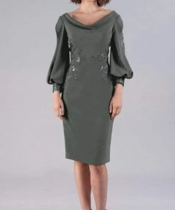 Gia Franco - 12055 Cowl Neck Sequined Midi Dress