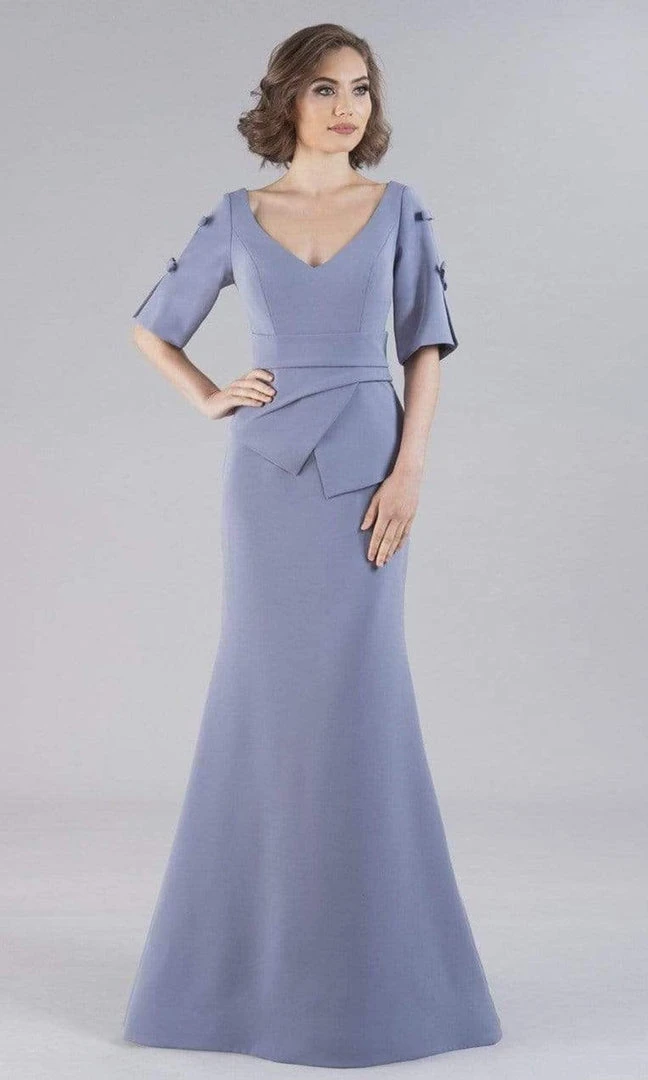 Gia Franco - 12102 V Neck Peplum Crepe Long Dress 3 Gia Franco - 12102 V Neck Peplum Crepe Long Dress