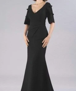 Gia Franco - 12102 V Neck Peplum Crepe Long Dress 9 Gia Franco - 12102 V Neck Peplum Crepe Long Dress