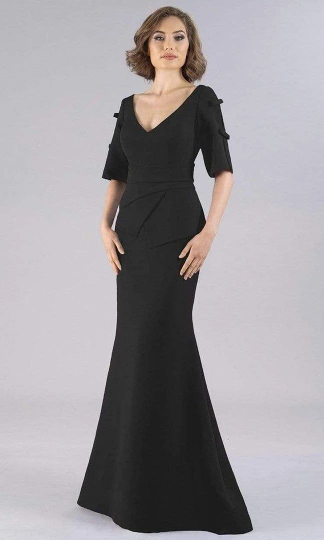 Gia Franco - 12102 V Neck Peplum Crepe Long Dress 6 Gia Franco - 12102 V Neck Peplum Crepe Long Dress