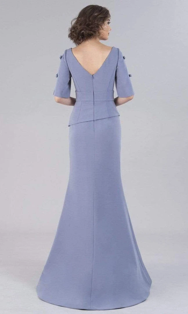 Gia Franco - 12102 V Neck Peplum Crepe Long Dress 4 Gia Franco - 12102 V Neck Peplum Crepe Long Dress