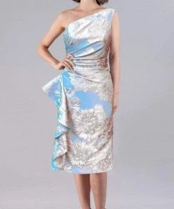 Gia Franco - 12108 Asymmetric Floral Printed Midi Dress