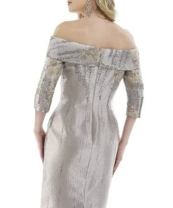 Gia Franco - 12974 Quarter Sleeve Metallic Floral Off Shoulder Dress 6 Gia Franco - 12974 Quarter Sleeve Metallic Floral Off Shoulder Dress