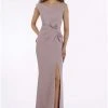 Gia Franco - Embellished Bateau Trumpet Gown With Slit 12921 - 1 Pc Mauve In Size 8 Available