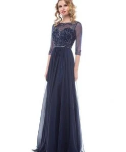 Colors Dress Glow By Colors - G330SL-1 Sequined Illusion Bateau A-line Gown