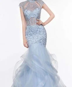 Colors Dress Glow By Colors - G842 High Neck Ruffled Trumpet Dress 10 Colors Dress Glow By Colors - G842 High Neck Ruffled Trumpet Dress