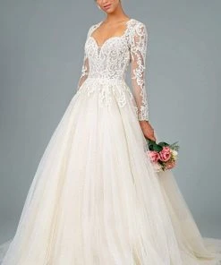 GLS By Gloria - GL1804 Embroidered Plunging V-neck A-line Gown