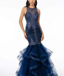 GLS By Gloria - GL1822 Glitter Beaded Tiered Mermaid Gown