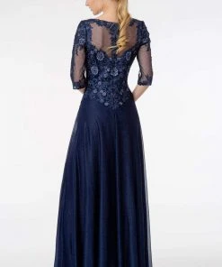 GLS By Gloria - GL1825 Quarter Sleeve Embroidered Illusion A-Line Dress