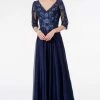 GLS By Gloria - GL1825 Quarter Sleeve Embroidered Illusion A-Line Dress