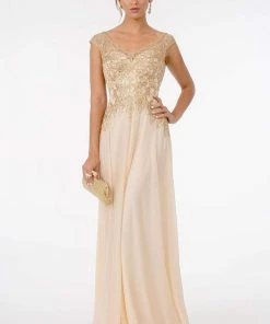 GLS By Gloria - GL1826 Beaded Lace Embroidered Bodice A-Line Gown