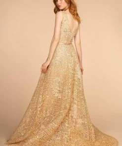 GLS By Gloria - GL2566 Lace Deep V-neck A-line Dress 15 GLS By Gloria - GL2566 Lace Deep V-neck A-line Dress