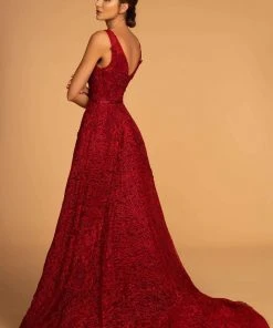 GLS By Gloria - GL2566 Lace Deep V-neck A-line Dress 11 GLS By Gloria - GL2566 Lace Deep V-neck A-line Dress