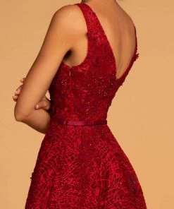 GLS By Gloria - GL2566 Lace Deep V-neck A-line Dress 12 GLS By Gloria - GL2566 Lace Deep V-neck A-line Dress