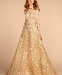 GLS By Gloria - GL2566 Lace Deep V-neck A-line Dress 14 GLS By Gloria - GL2566 Lace Deep V-neck A-line Dress