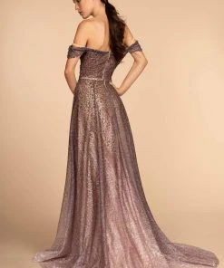 GLS By Gloria - GL2570 Embellished Lace Off-Shoulder A-line Gown