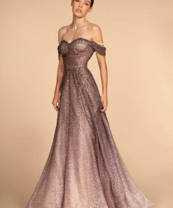 GLS By Gloria - GL2570 Embellished Lace Off-Shoulder A-line Gown