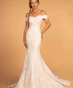 GLS By Gloria - GL2594 Lace Off-Shoulder Mermaid Dress With Train