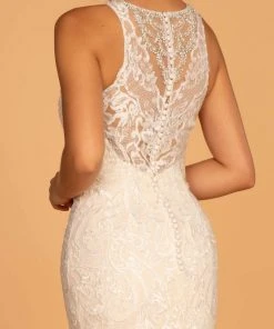 GLS By Gloria - GL2597 Embellished Lace Halter Trumpet Gown