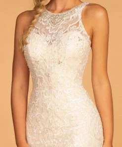 GLS By Gloria - GL2597 Embellished Lace Halter Trumpet Gown