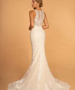 GLS By Gloria - GL2597 Embellished Lace Halter Trumpet Gown
