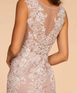 GLS By Gloria - GL2616 Cap Sleeve Appliqued Illusion Mermaid Gown