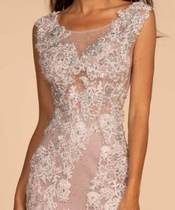 GLS By Gloria - GL2616 Cap Sleeve Appliqued Illusion Mermaid Gown