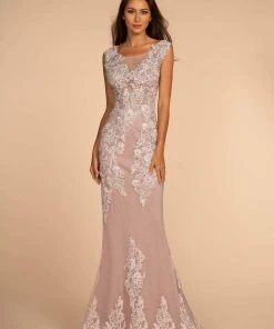 GLS By Gloria - GL2616 Cap Sleeve Appliqued Illusion Mermaid Gown