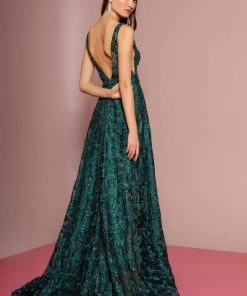 GLS By Gloria - GL2634 Lace Embellished Plunging V Neck Dress