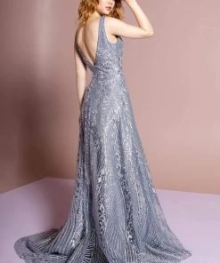 GLS By Gloria - GL2698 Embellished Deep V-neck A-line Gown 7 GLS By Gloria - GL2698 Embellished Deep V-neck A-line Gown