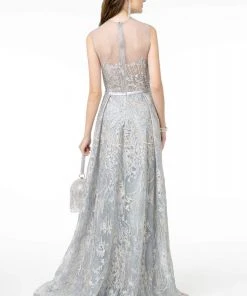 GLS By Gloria - GL2835 Embellished Lace Deep V-Neck A-Line Gown