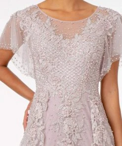 GLS By Gloria - GL2881 Sheer Flutter Sleeve Appliqued Overskirt Gown